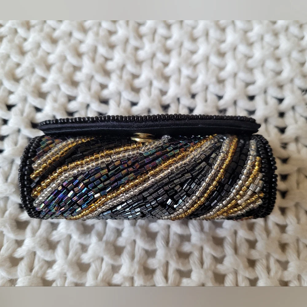 Vintage 80s Small Beaded Coin Purse/Pouch & Lipstick Case, Multicolor